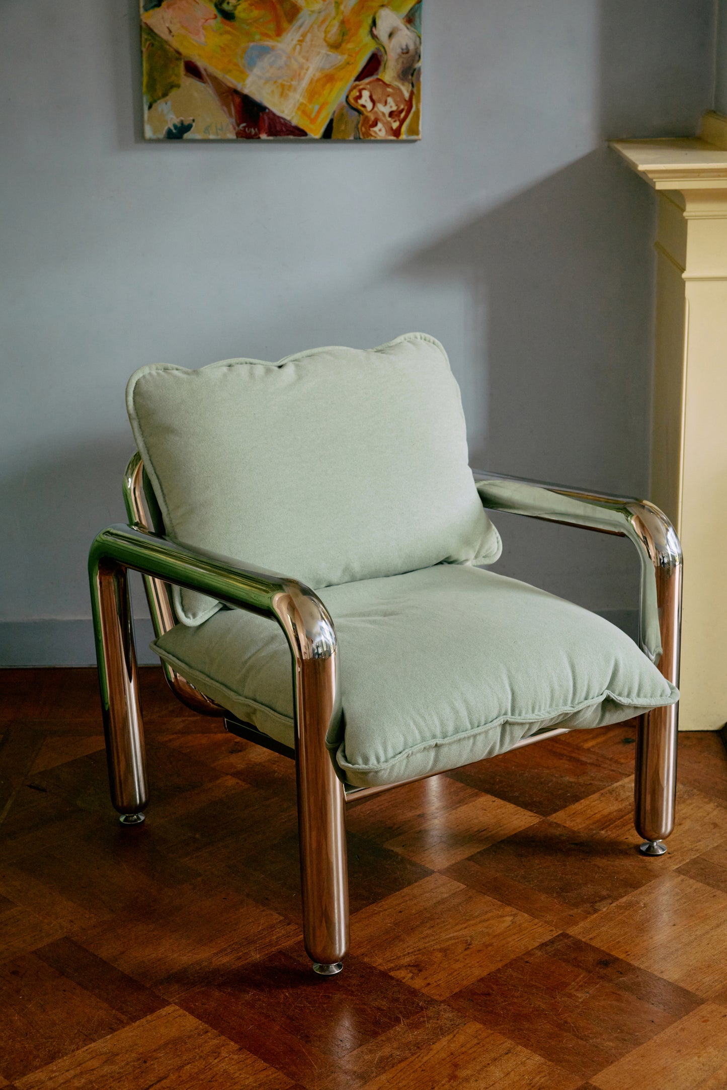 Chaise Lounge Chrome Canvas Mint - HK Living