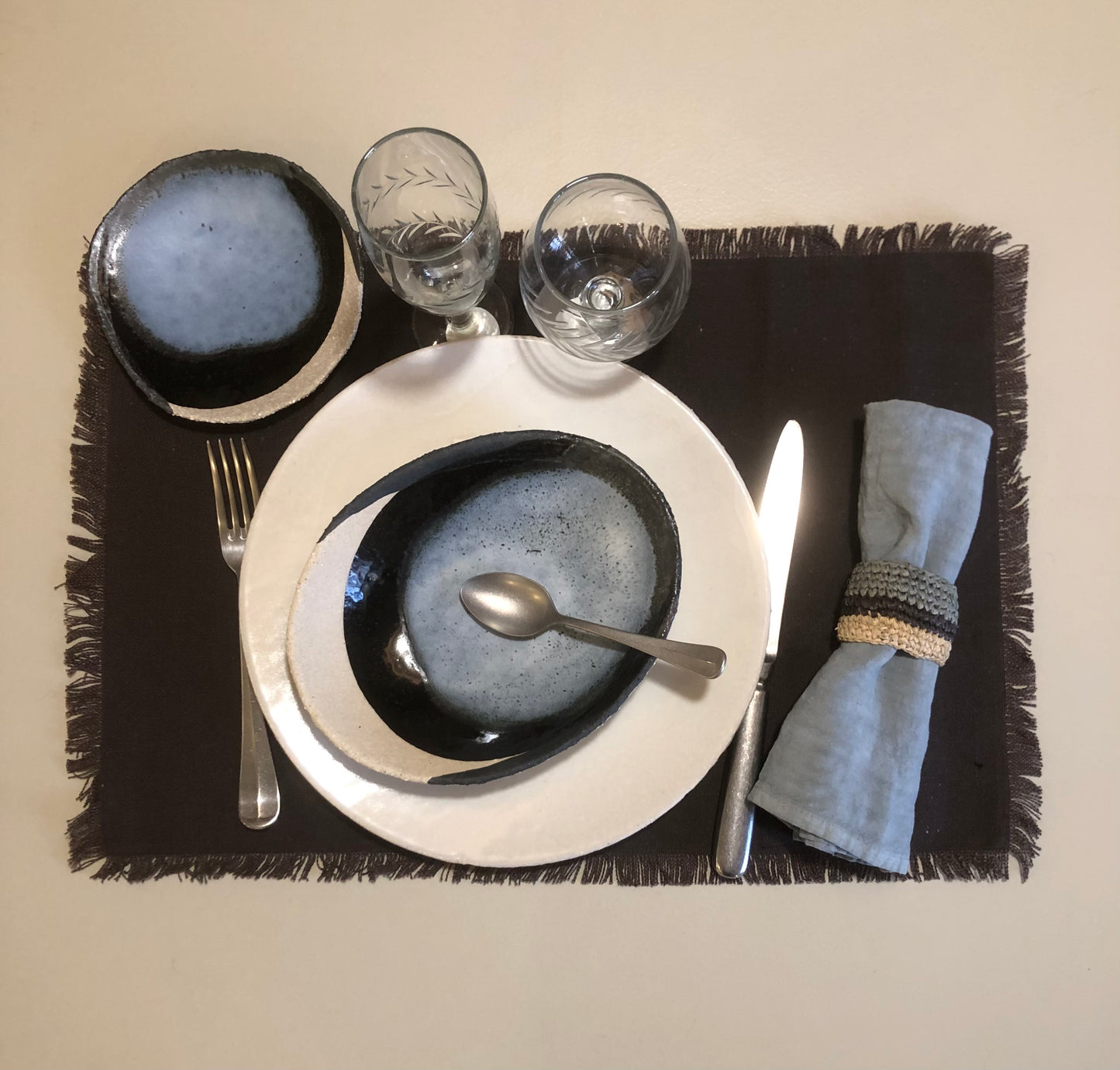 Serviettes de table en lin " Bleu ciel "