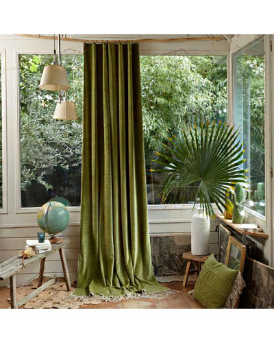 Rideaux Boho Velours de Coton avec Franges Lin 140x300 cm - En Fil d'Indienne en fil d'indienne