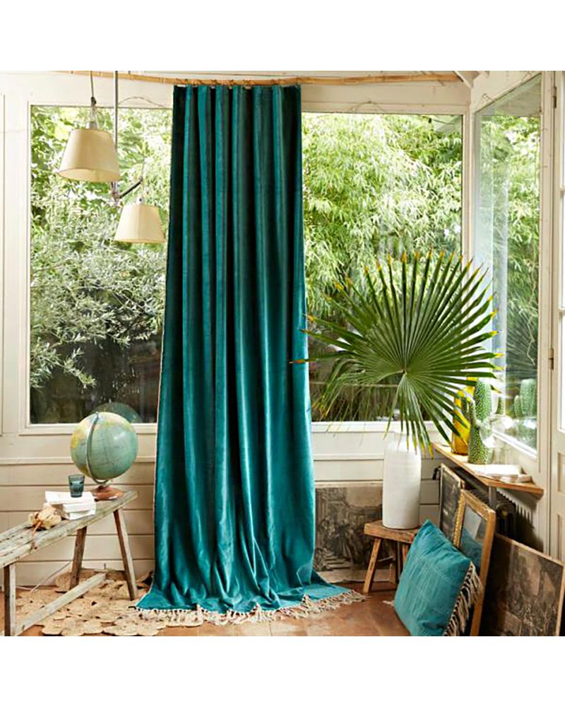 Rideaux Boho Velours de Coton avec Franges Lin 140x300 cm - En Fil d'Indienne en fil d'indienne