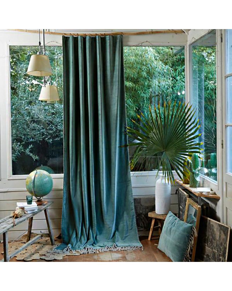 Rideaux Boho Velours de Coton avec Franges Lin 140x300 cm - En Fil d'Indienne en fil d'indienne