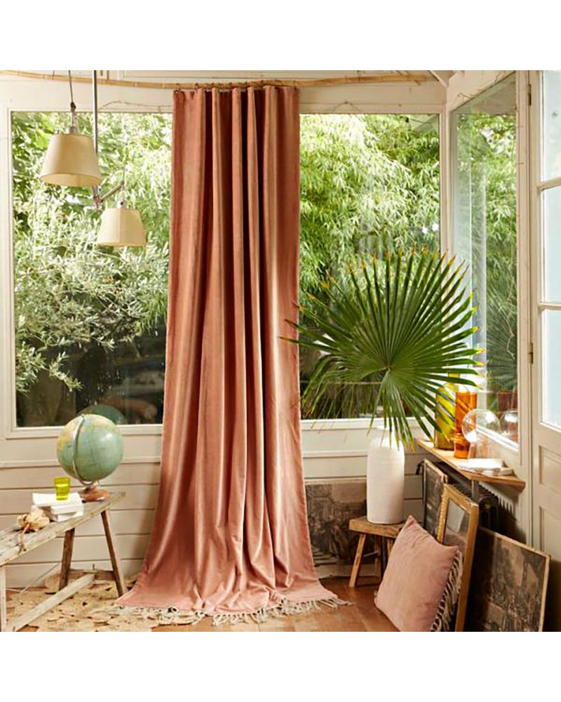 Rideaux Boho Velours de Coton avec Franges Lin 140x300 cm - En Fil d'Indienne en fil d'indienne